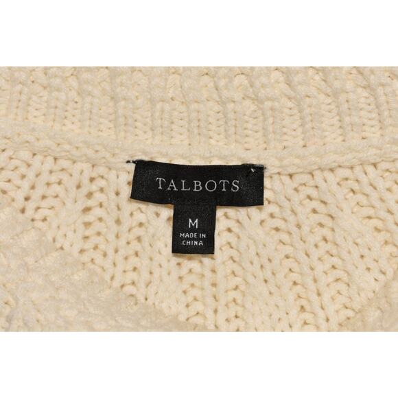 TALBOTS $109 Cotton Blend Cable Knit Pullover Sweater Ivory Medium - Picture 4 of 4